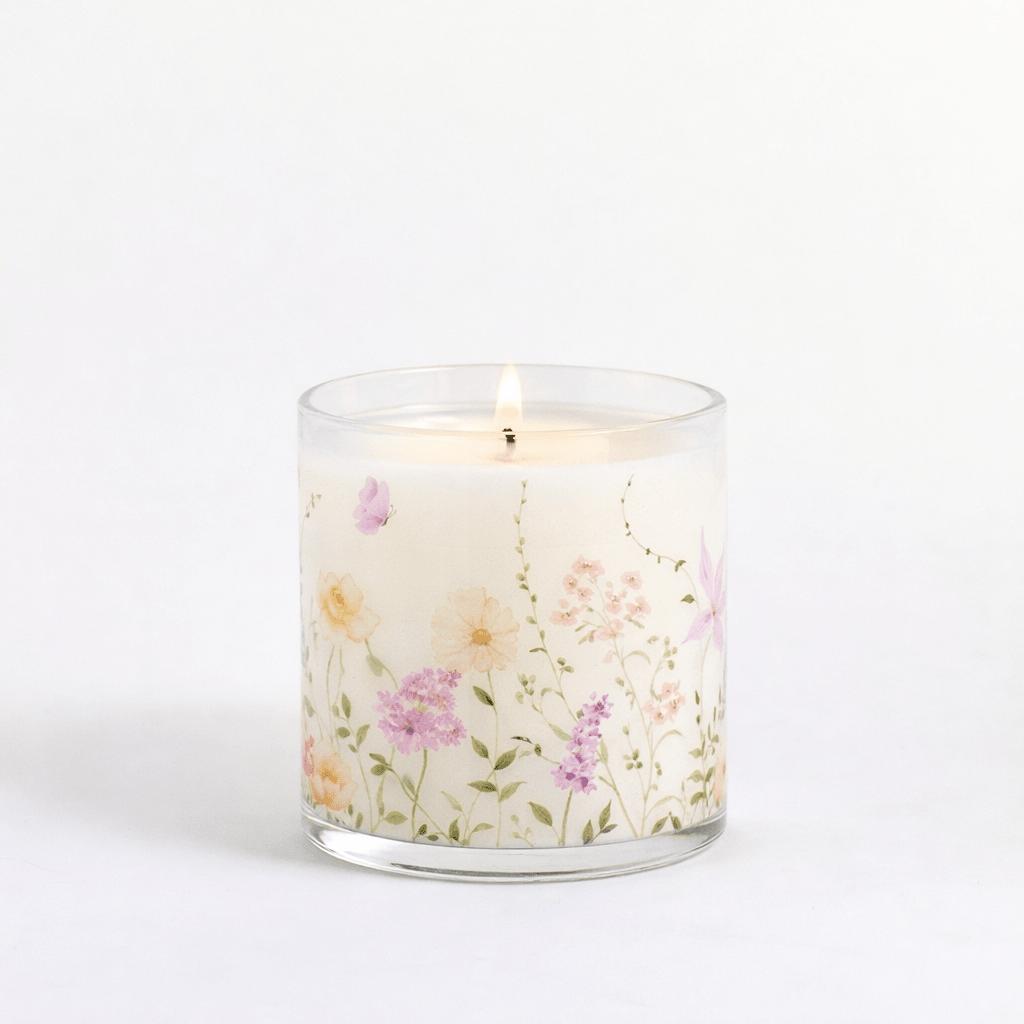 Pastel Floral Garden Scented Candle in Glass Jar | Soft Aroma & Elegant Home Décor - Memories InsitePASTEL FLORAL GARDEN SCENTED CANDLE IN GLASS JAR